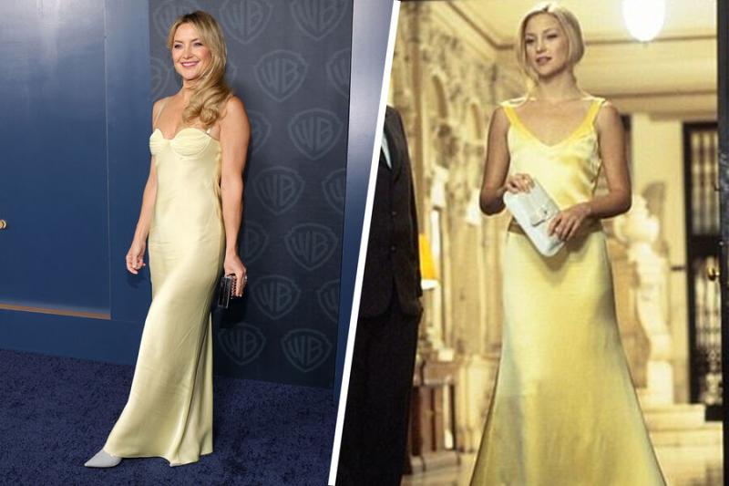 Актриса Кейт Хадсон вышла на публику в желтом силуэтном платье с декольте